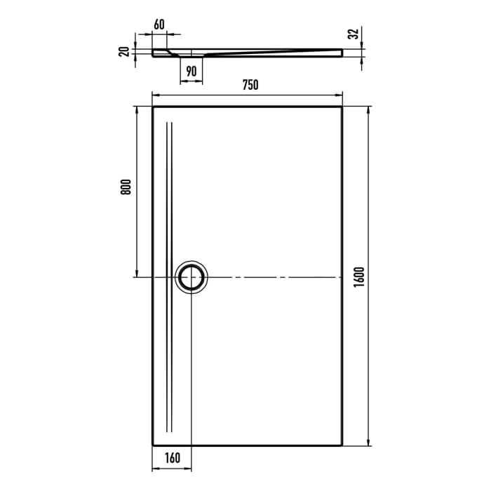 Kaldewei SUPERPLAN ZERO 1596-1 Duschwanne 75 x 160 cm mit Invisible Grip
