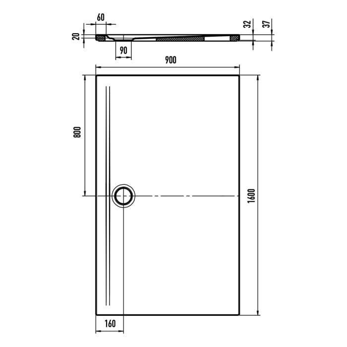 Kaldewei SUPERPLAN ZERO 1600-5 Duschwanne 90 x 160 cm mit Secure Plus, inkl. Wannenträger extraflach