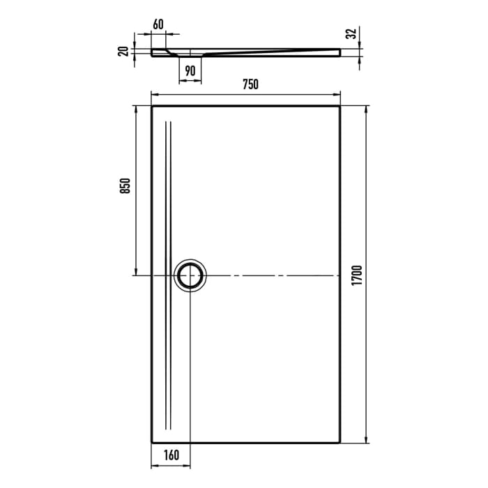 Kaldewei SUPERPLAN ZERO 1606-1 Duschwanne 75 x 170 cm