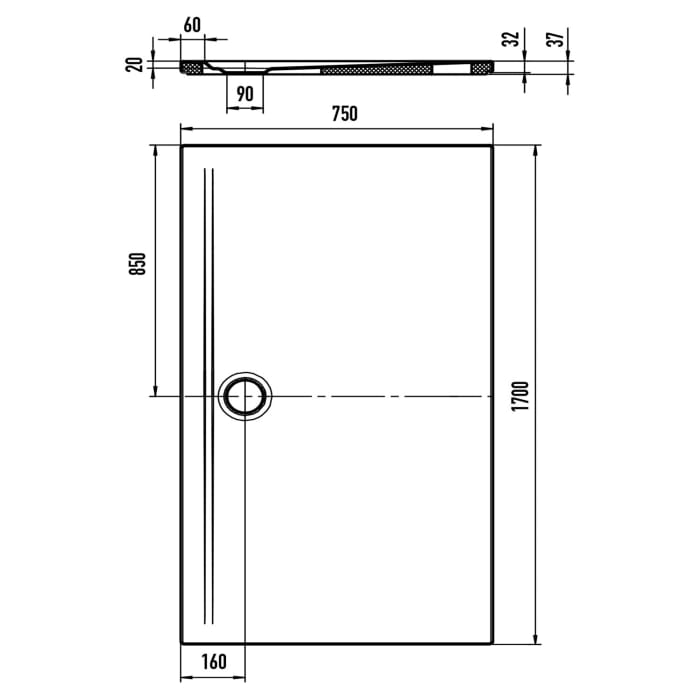 Kaldewei SUPERPLAN ZERO 1606-5 Duschwanne 75 x 170 cm mit Perl-Effekt, inkl. Wannenträger extraflach