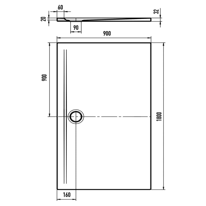 Kaldewei SUPERPLAN ZERO 1616-1 Duschwanne 90 x 180 cm mit Secure Plus