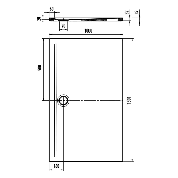 Kaldewei SUPERPLAN ZERO 1618-5 Duschwanne 100 x 180 cm mit Invisible Grip, inkl. Wannenträger extraflach