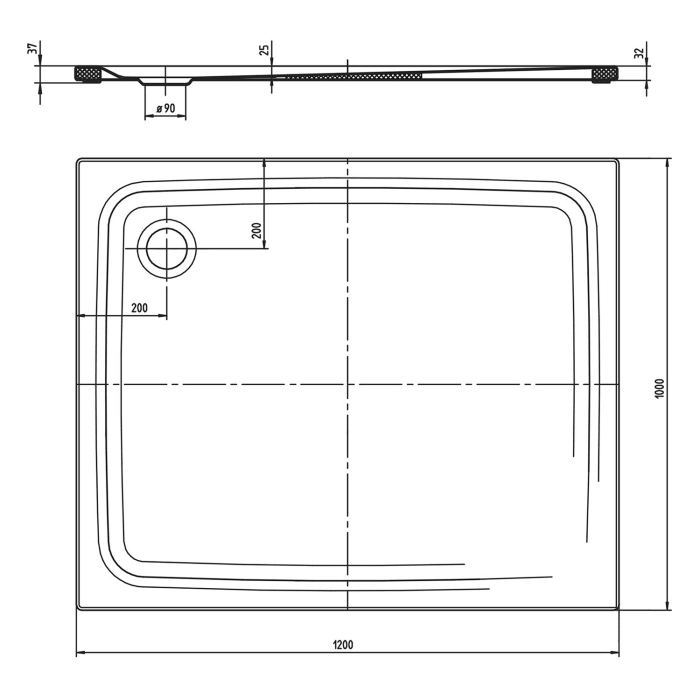 Kaldewei TEMPER Duschwanne 100 x 120 cm mit Invisibe Grip und Wannenträger extraflach
