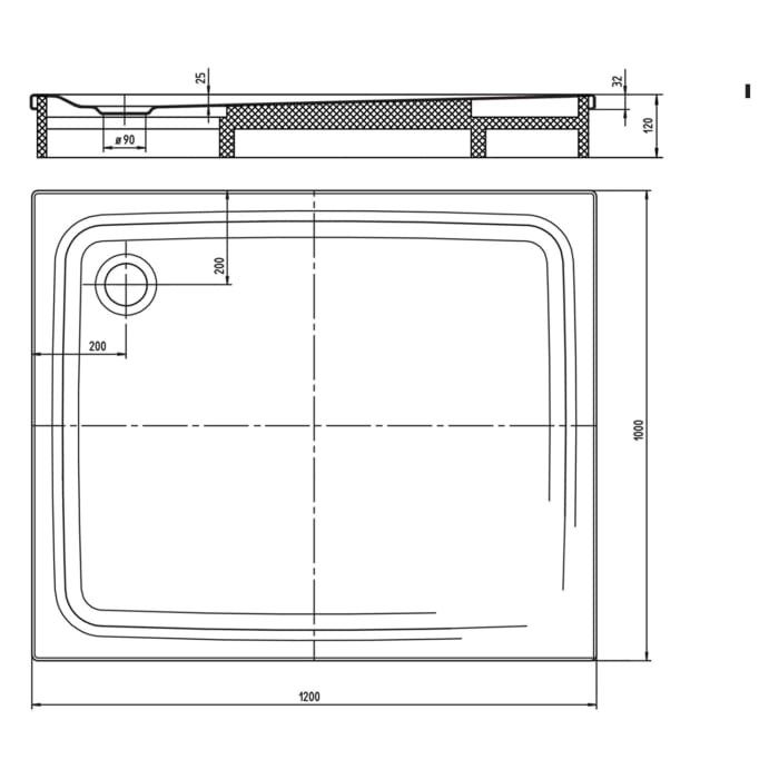 Kaldewei TEMPER Duschwanne 100 x 120 cm mit Invisibe Grip und Wannenträger