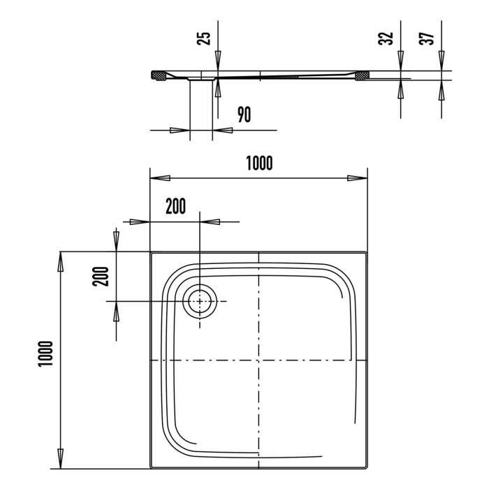 Kaldewei TEMPER Duschwanne 100 x 100 cm mit Invisibe Grip und Wannenträger extraflach