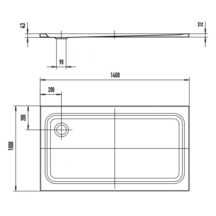 Kaldewei TEMPER Duschwanne 100 x 140 cm mit Invisible Grip