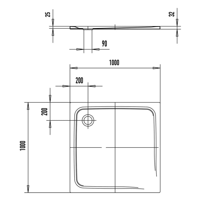 Kaldewei TEMPER Duschwanne 100 x 100 cm mit Invisible Grip