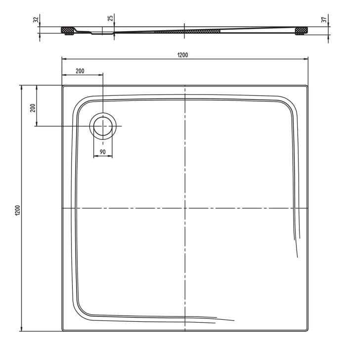 Kaldewei TEMPER Duschwanne 120 x 120 cm mit Invisibe Grip und Wannenträger extraflach