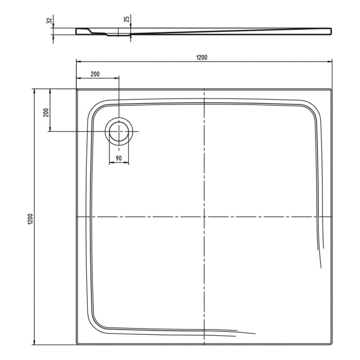 Kaldewei TEMPER Duschwanne 120 x 120 cm mit Invisible Grip