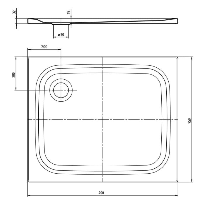 Kaldewei TEMPER Duschwanne 75 x 90 cm mit Invisible Grip