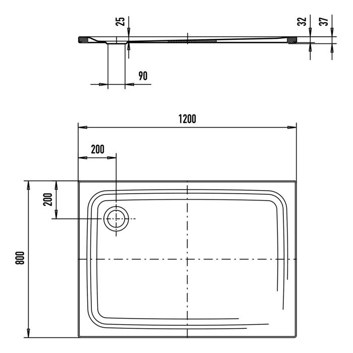 Kaldewei TEMPER Duschwanne 80 x 120 cm mit Invisibe Grip und Wannenträger extraflach