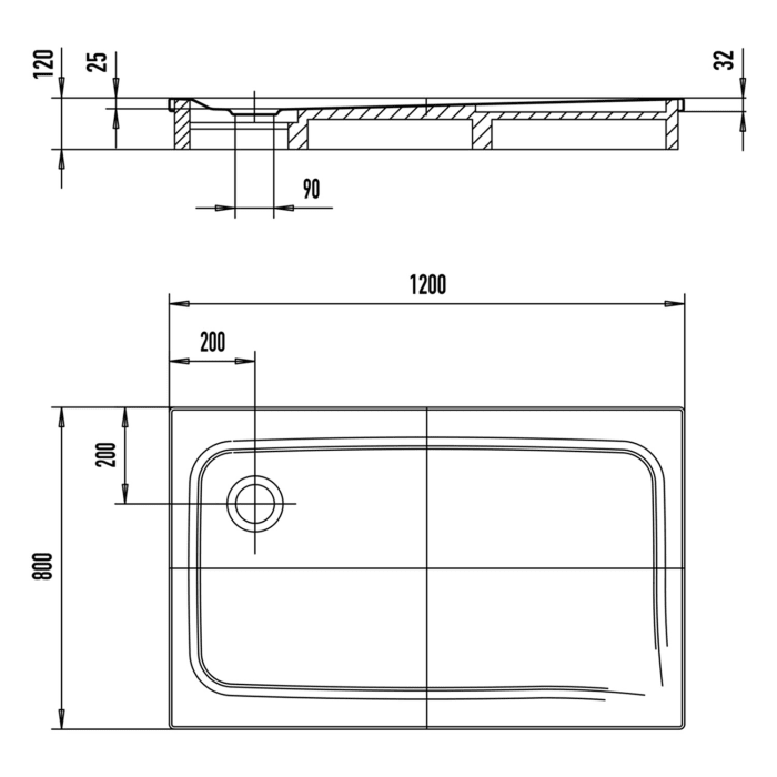 Kaldewei TEMPER Duschwanne 80 x 120 cm mit Invisibe Grip und Wannenträger