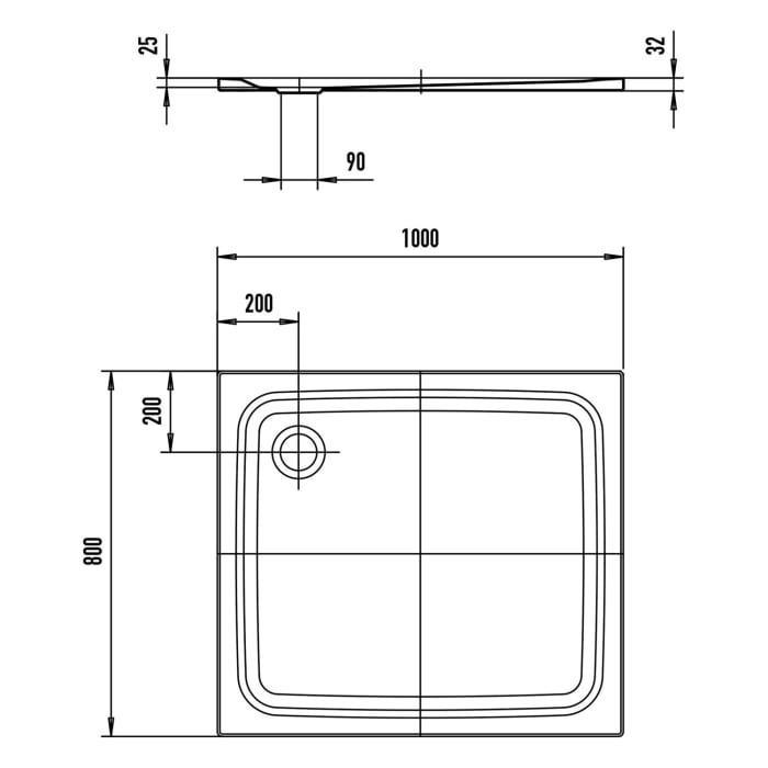Kaldewei TEMPER Duschwanne 80 x 100 cm mit Invisible Grip