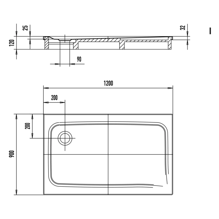 Kaldewei TEMPER Duschwanne 90 x 120 cm mit Invisibe Grip und Wannenträger