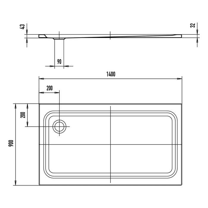 Kaldewei TEMPER Duschwanne 90 x 140 cm mit Invisible Grip