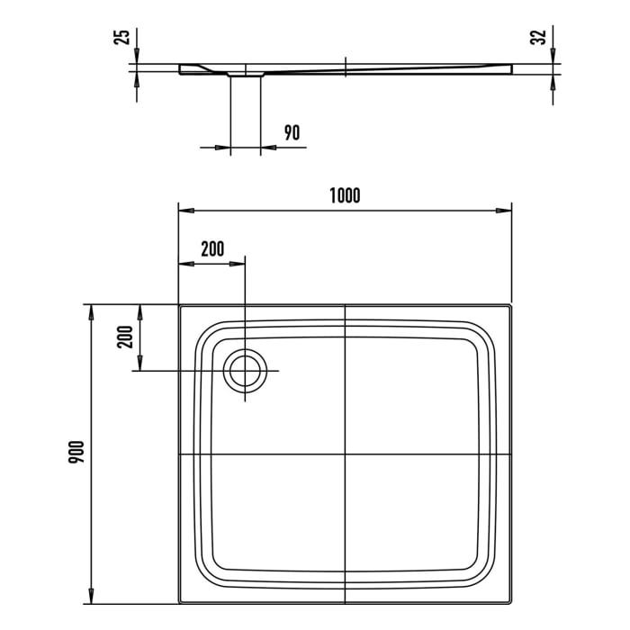 Kaldewei TEMPER Duschwanne 90 x 100 cm mit Invisible Grip