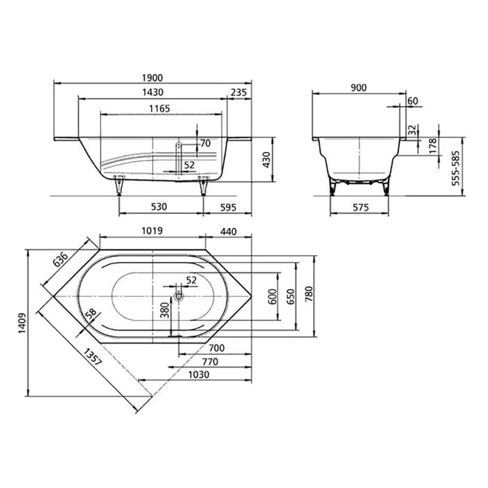 Kaldewei Vaio 6 Sechseckbadewanne 958