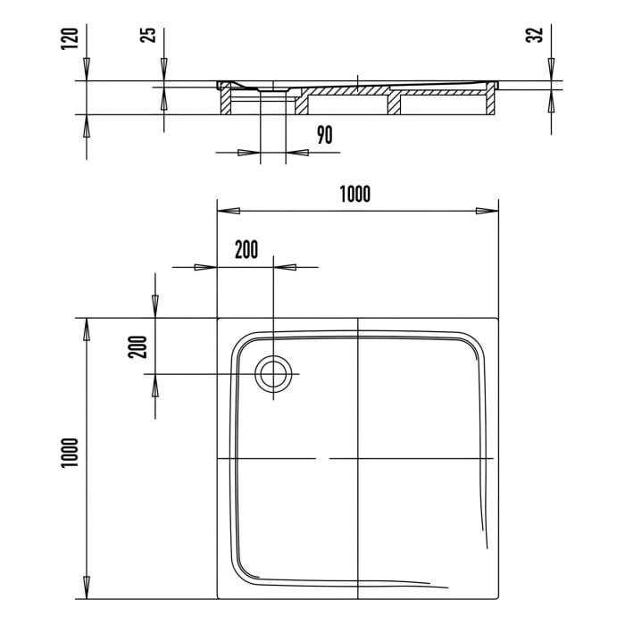 Kaldewei SUPERPLAN CLASSIC 391-2 Duschwanne 100 x 100 cm, inkl. Wannenträger