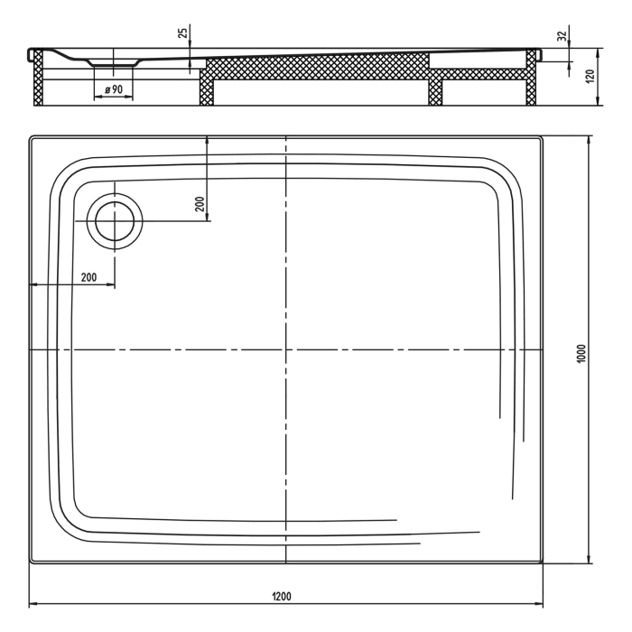 Kaldewei SUPERPLAN CLASSIC 407-2 Duschwanne 100 x 120 cm mit Perl-Effekt, inkl. Wannenträger