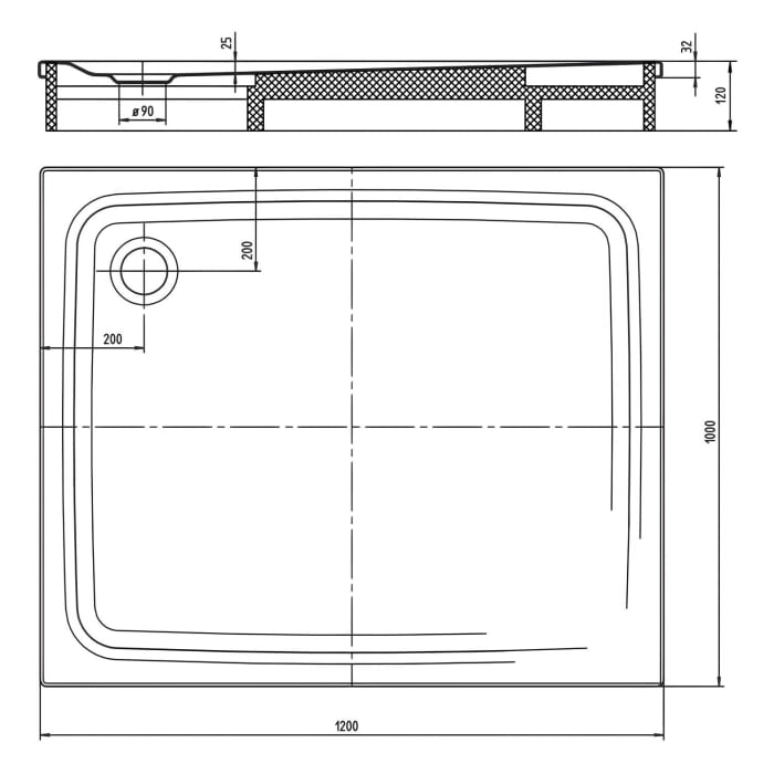 Kaldewei SUPERPLAN CLASSIC 407-2 Duschwanne 100 x 120 cm, inkl. Wannenträger