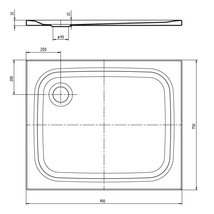 Kaldewei SUPERPLAN CLASSIC 387-1 Duschwanne 75 x 90 cm mit Perl-Effekt