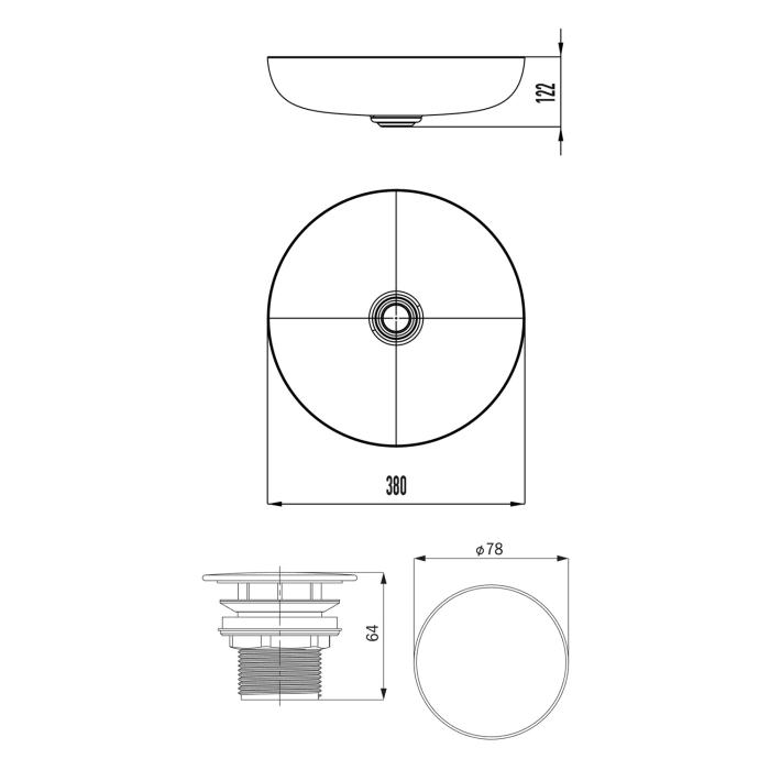 Kaldewei MIENA Waschtisch-Schale 3181, Ø 38 cm, Set inklusive Permanentablaufventil