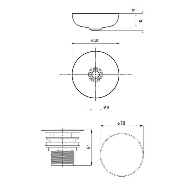 Kaldewei MIENA Waschtisch-Schale 3193, Ø 31 cm, Set inklusive Permanentablaufventil