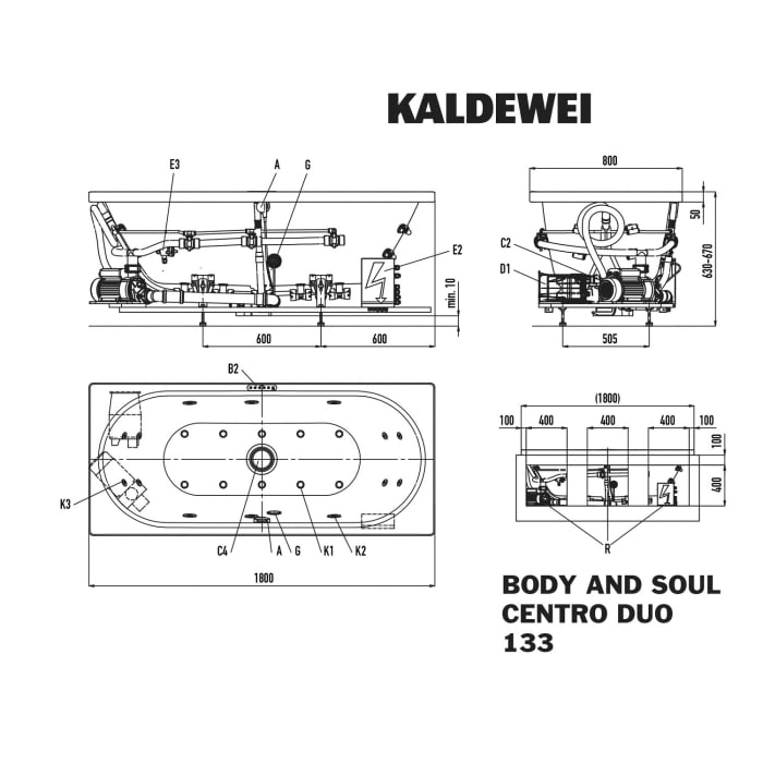 Kaldewei Centro Duo 133 Whirlpool mit BODY&SOUL Whirlsystem, Ab -und Überlauf mit Wassereinlauf, Perl-Effekt