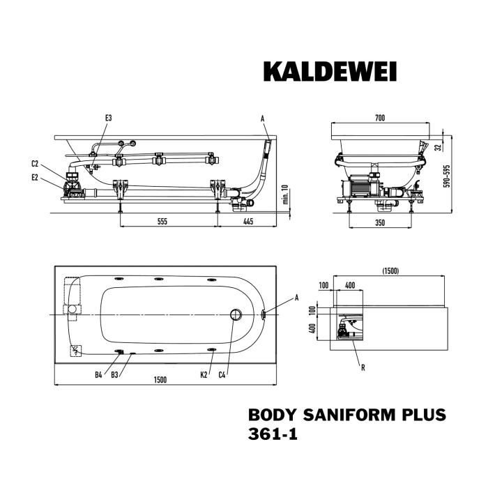 Kaldewei Saniform Plus 361 Whirlpool mit BODY Whirlsystem, Perl-Effekt