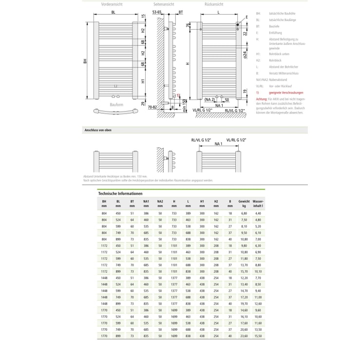 Kermi Basic 50 R gebogen Badheizkörper 59,9 x 6 x 117,2 cm