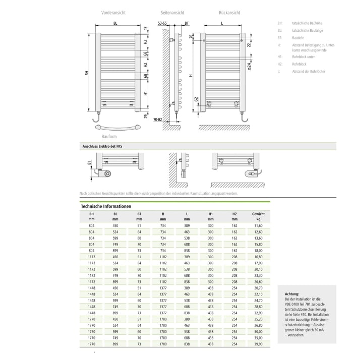 Kermi Basic R-E gebogen Badheizkörper 74,9 x 7 x 177 cm, mit Elektro-Set WRS links