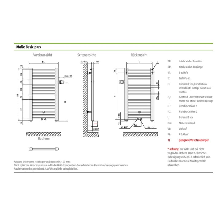 Kermi Basic plus Badheizkörper 89,9 x 3,5 x 144,8 cm, Thermostat rechts
