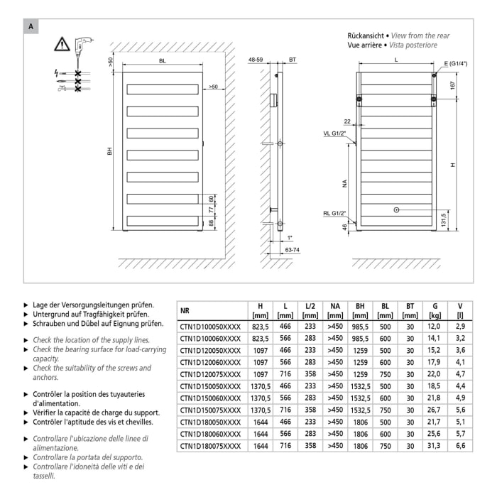 Kermi Casteo-D Badheizkörper 50 x 3 x 98,6 cm, NA 500, Anschluss links