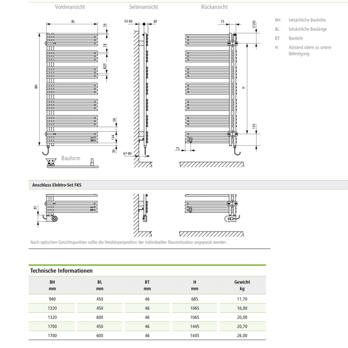 Kermi Diveo-E Badheizkörper 45 x 4,6 x 94 cm inkl. Elektro-Set WRX rechts