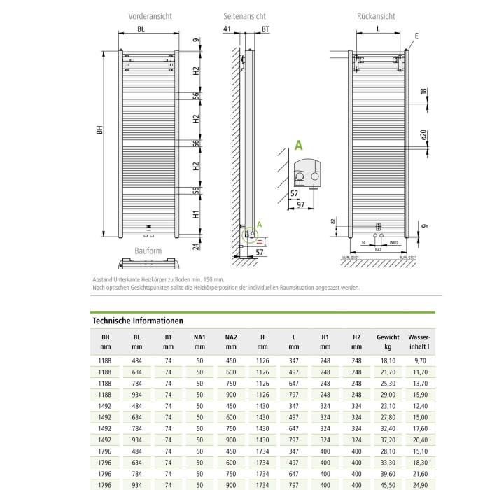 Kermi Duett Badheizkörper 93,4 x 7,4 x 118,8 cm