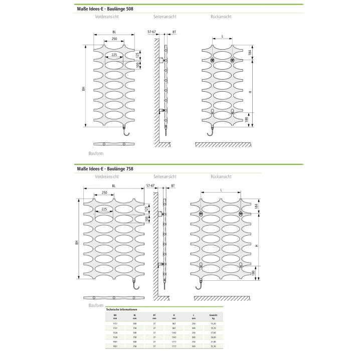 Kermi Ideos-E Badheizkörper 75,8 x 3,7 x 152,6 cm inkl. Elektro-Set WRS rechts