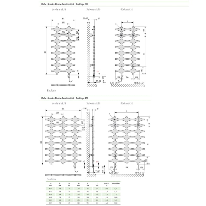 Kermi Ideos Elektro-Zusatzbetrieb Badheizkörper 50,8 x 3,7 x 115,1 cm inkl. Elektro-Set WWS links