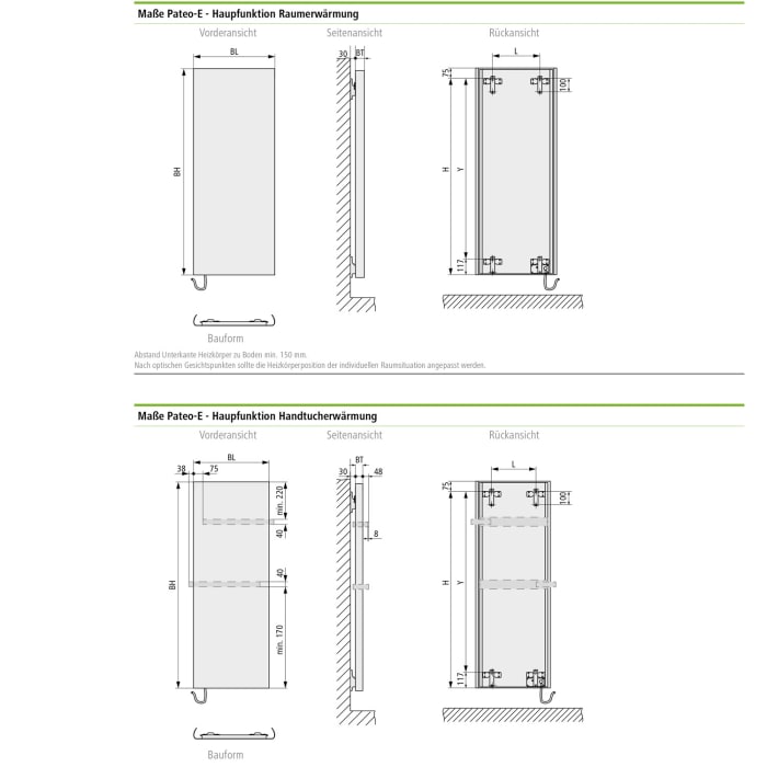 Kermi Pateo-E Badheizkörper 60 x 6,6 x 192,5 cm, Elektro-Set WRS, Handtucherwärmung