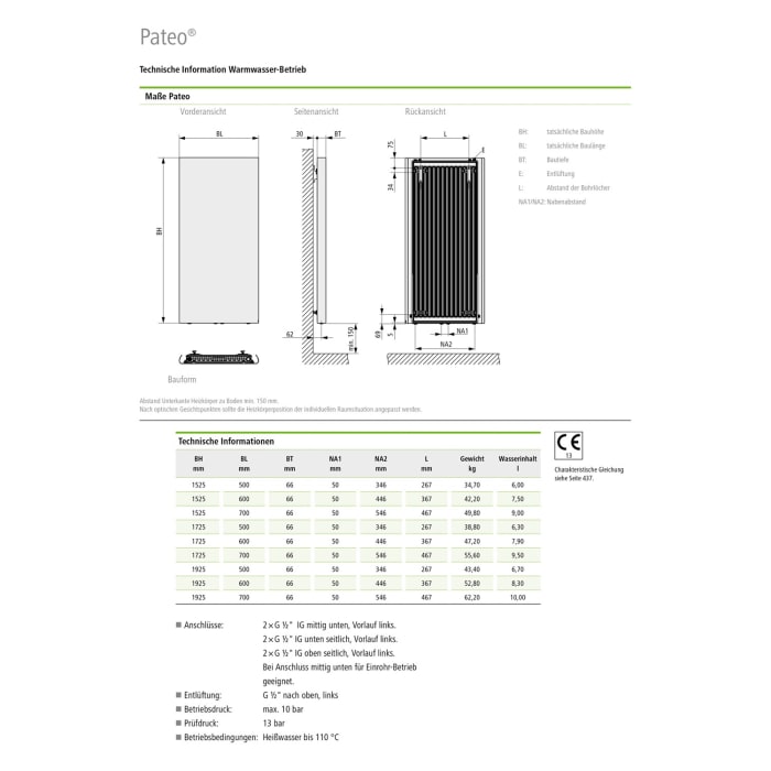 Kermi Pateo Badheizkörper 70 x 6,6 x 152,5 cm