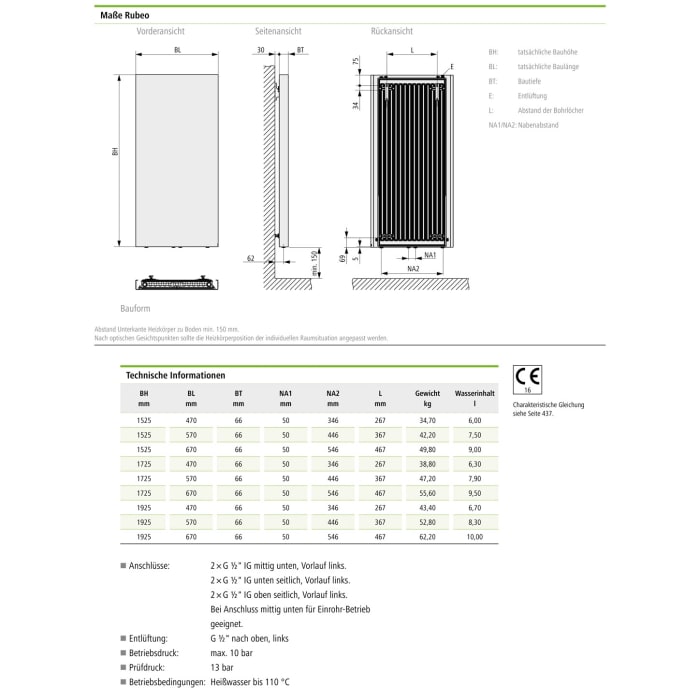 Kermi Rubeo Elektro-Zusatzbetrieb Badheizkörper 57 x 6,8 x 172,5 cm inkl. Elektro-Set WRX