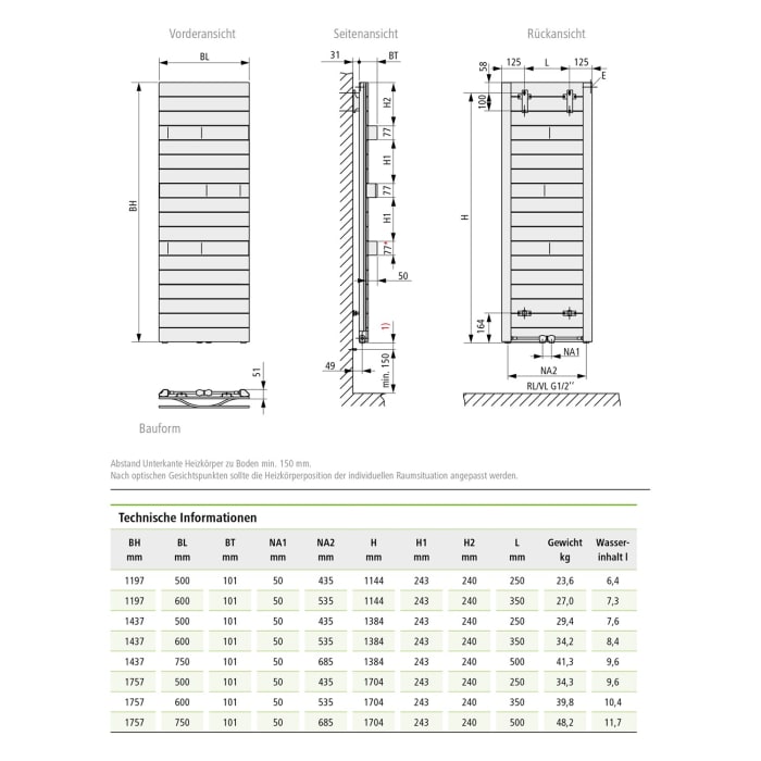 Kermi Tabeo Badheizkörper 50 x 10,1 x 175,7 cm