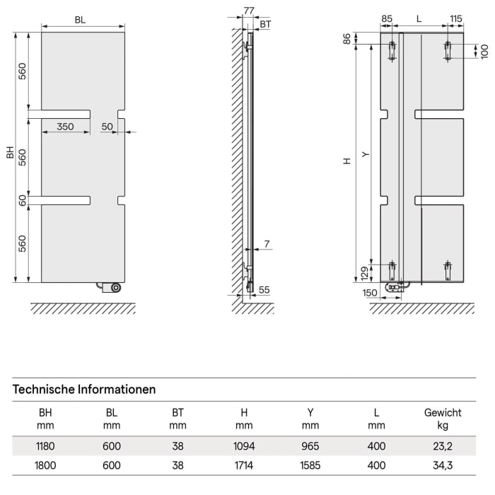 Kermi Tano-E Badheizkörper  60 x 180 cm inkl. Elektro-Set FKS links