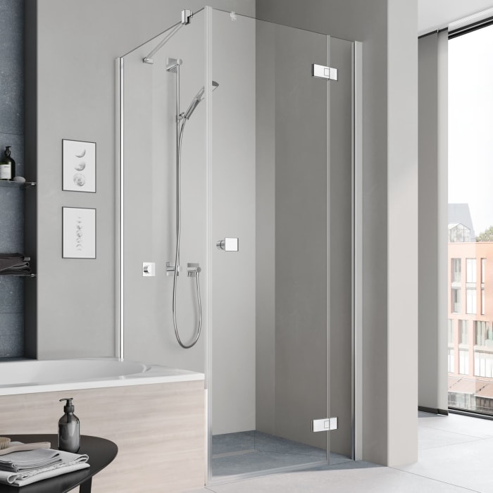 Kermi MENA Pendeltür 1-flügelig mit Festteil 120 cm, Anschlag rechts für Seitenwand