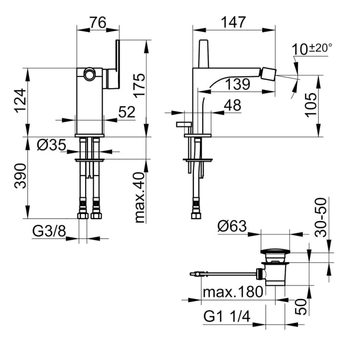 Keuco EDITION 11 Einhebel-Bidetmischer mit Zugstangen-Ablaufgarnitur