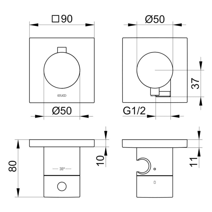 Keuco EDITION 11 Thermostatarmatur Set für 2 Verbraucher, mit Schlauchanschluss und Brausehalter