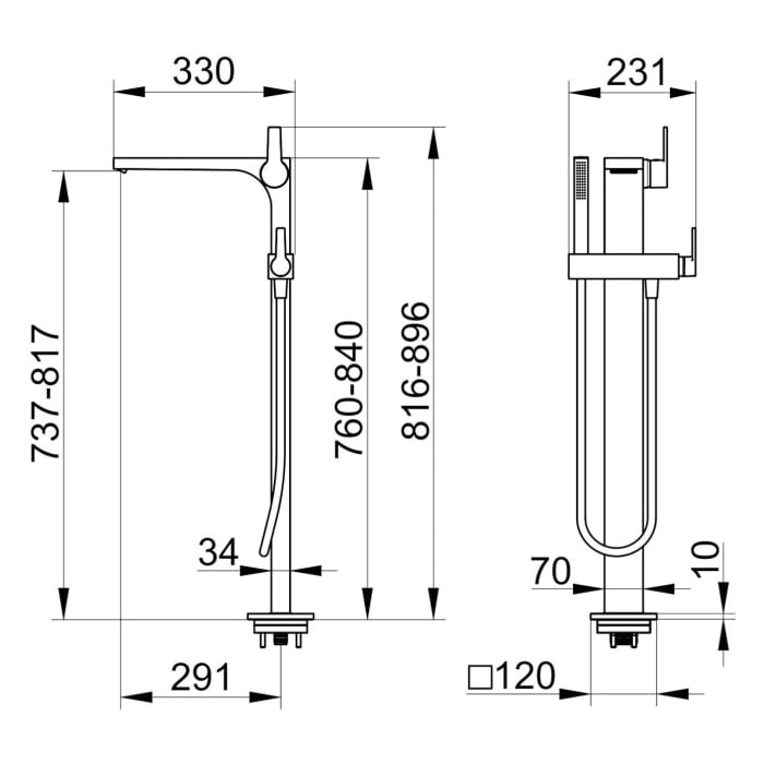 Keuco EDITION 11 Einhebel-Wannenmischer, freistehend, mit Brauseschlauch und Stabhandbrause