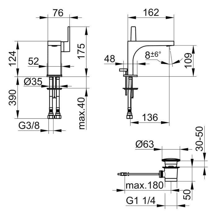 Keuco EDITION 11 Einhebel-Waschtischmischer 110, mit Zugstangen-Ablaufgarnitur