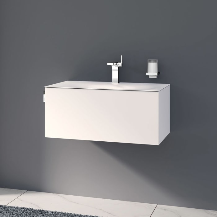 Keuco EDITION 11 Art Emaille-Waschtisch mit Waschtischunterschrank und Schaftventil, 1 Auszug, 1 Hahnloch, 80 cm