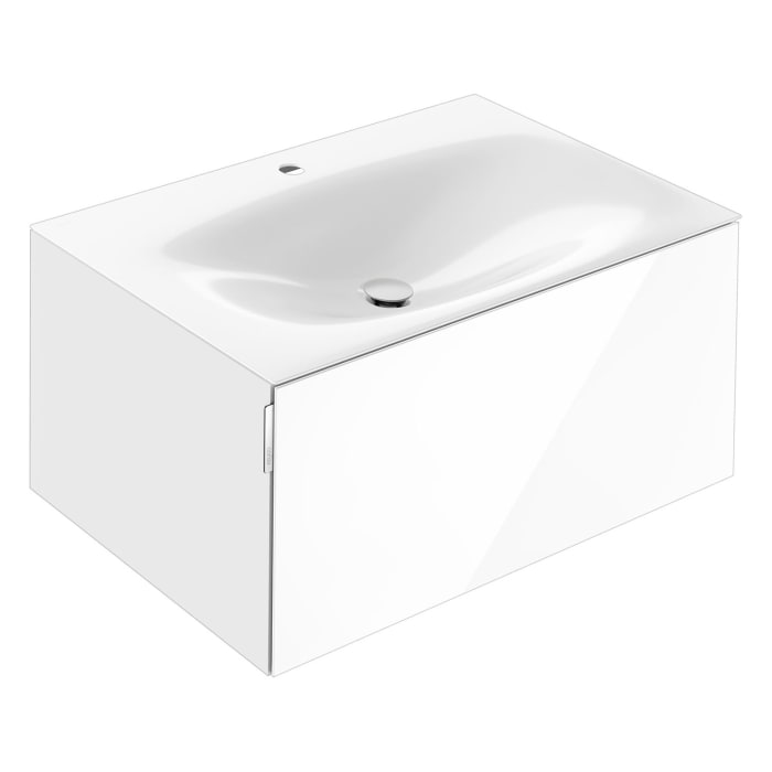 Keuco EDITION 11 Art Emaille-Waschtisch mit Waschtischunterschrank und Schaftventil, 1 Auszug, 1 Hahnloch, 80 cm