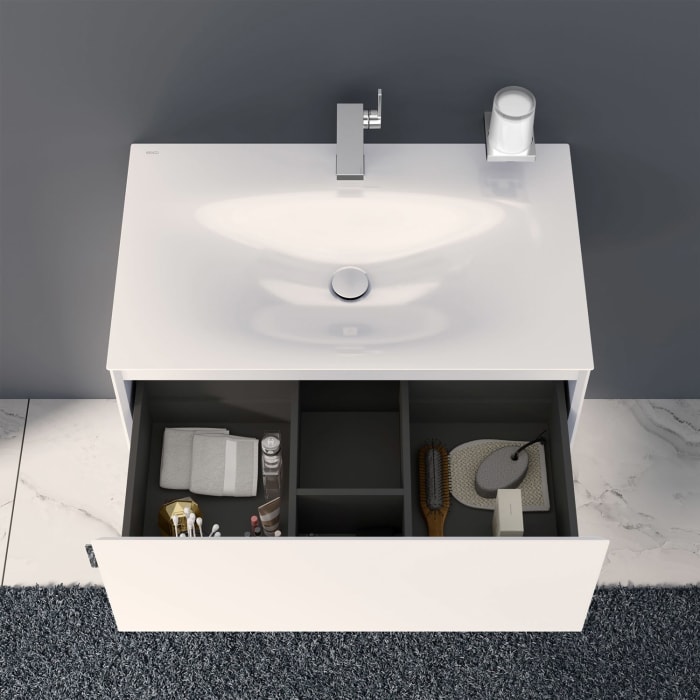 Keuco EDITION 11 Art Emaille-Waschtisch mit Waschtischunterschrank und Schaftventil, 1 Auszug, 1 Hahnloch, 80 cm